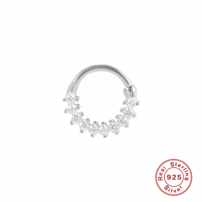 S925 Sterling Silver Single Row Diamond-Studded Piercing Cartilage Hoop European and American Best-Selling Personality INS Style Nose Ring Single Ear Bone Stud