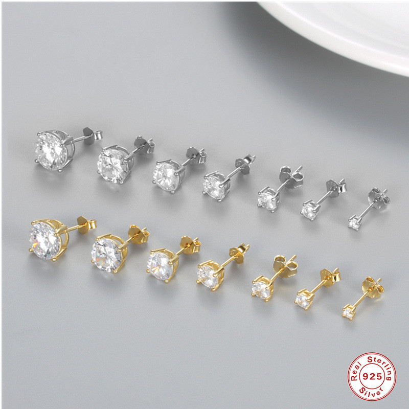 European and American Hot-Selling S925 Sterling Silver Simple Mini Single Diamond Classic Women's Earrings Japanese and Korean Personality INS High-End Earrings