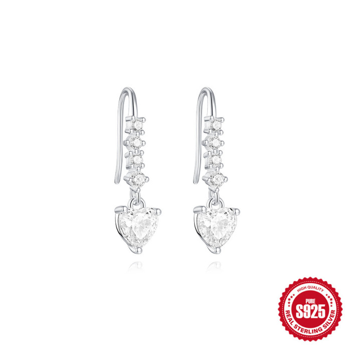 S925 Sterling Silver Petal Heart Diamond-Studded Earrings European and American Super Shiny Silver Daily Matching Hoop Earrings Ear Clips Earrings