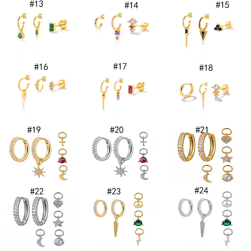 European and American Trendy INS Style Earrings Set Hot Selling on AliExpress Inlaid Brass Layered Women's Jewelry