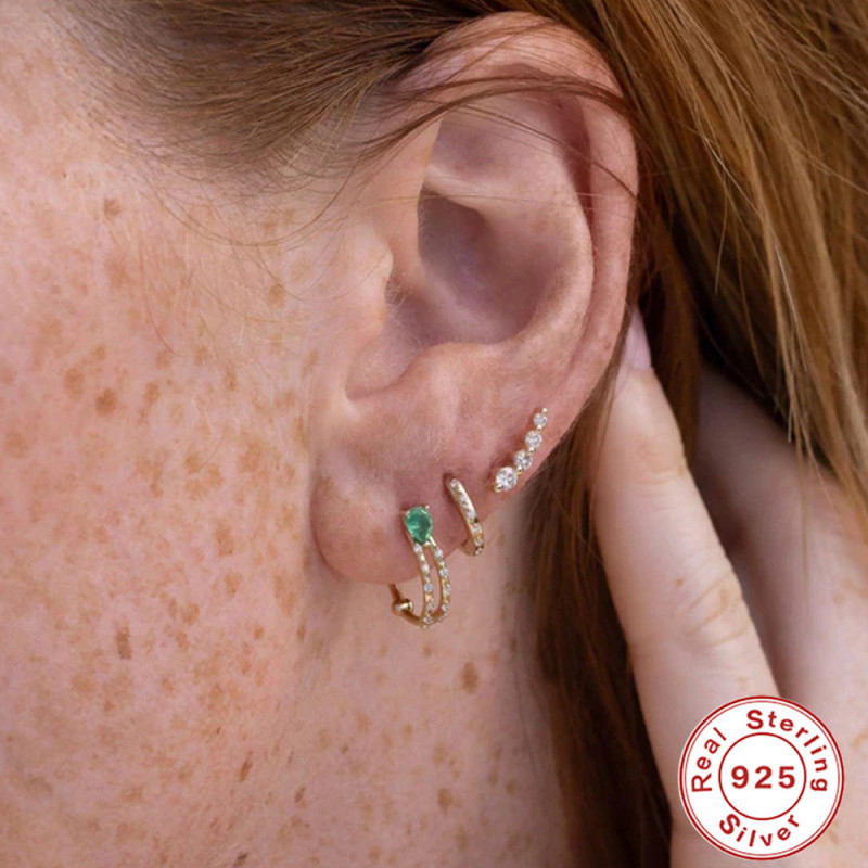 S925 Sterling Silver Hoop Earrings Single Row Diamond-Studded Ear Cuff Earrings Korean Style Elegant Personality Niche High-End Feel Earrings for Women