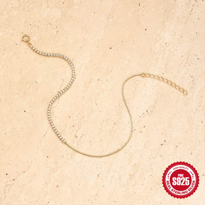 S925 Sterling Silver Double Chain Claw Chain Stone-Inlaid Simple Basic Bracelet Korean Version Niche Design Box Cha...