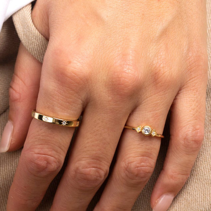 S925 Sterling Silver Creative Trendy INS Eight-Pointed Star Inlaid Stone Ring AliExpress Hot Sale Fashion Minimalist...