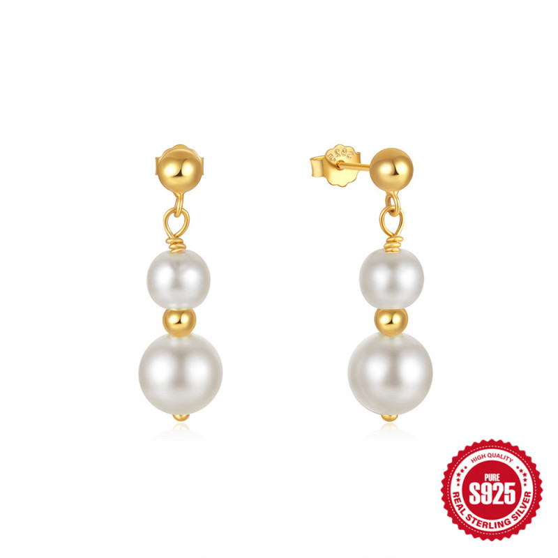 New 925 Sterling Silver Pearl Earrings Simple Irregular Studs Korean Style Hot Selling Light Luxury Vintage Style Earrings