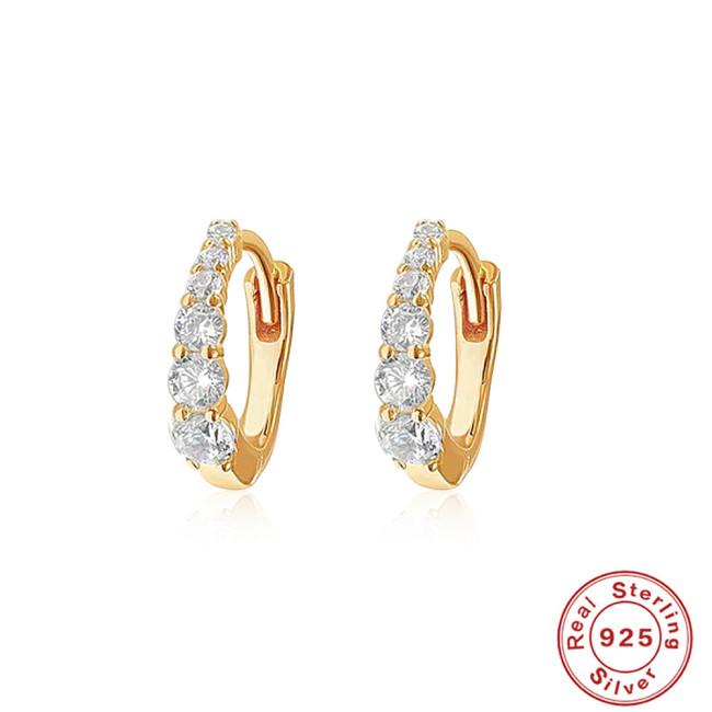 S925 Sterling Silver Classic Versatile Large and Small Single Row Diamond-Studded Hoop Earrings, Ear Clips, Earrings, European and American Hot-Selling Minimalist Style Earrings for Women