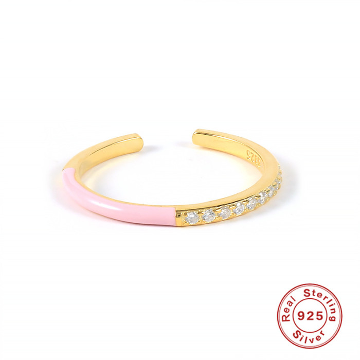 S925 Sterling Silver Enamel Oil Drop Ring Open Ring Fashion Personality Light Luxury Versatile Simple Stone-Inlaid...