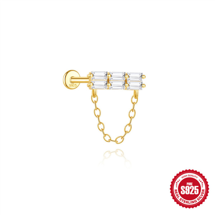 S925 Sterling Silver Geometric Inlaid Diamond Koi Fish Animal Flat Head Threaded Piercing Ear Bone Stud European and American Hot-Selling Classic Ear Jewelry