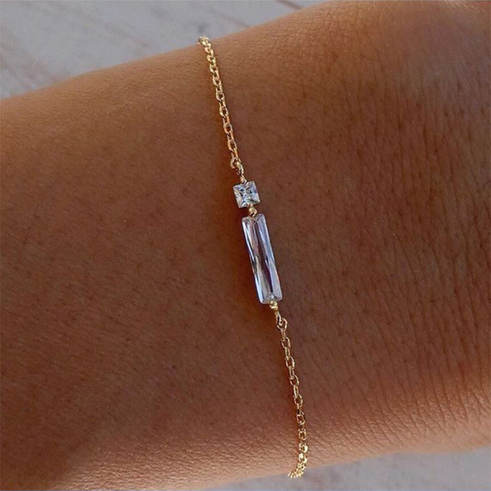 S925 Sterling Silver Classic Square Irregular Zircon Minimalist Bracelet Korean Version Niche Design Versatile Elegan...