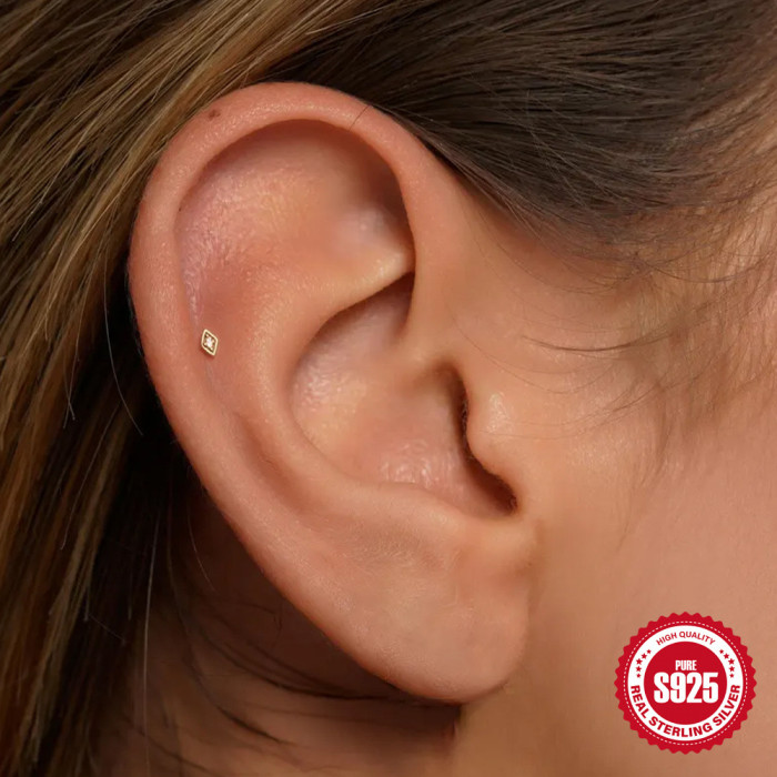S925 Sterling Silver INS Style Diamond-Studded Flat Head Threaded Piercing Ear Bone Stud New Elegant Small Exquisite Versatile Earrings