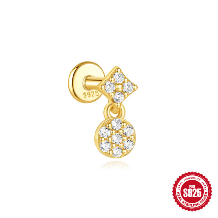 S925 Sterling Silver Geometric Demon Eye Tassel Flat Head Soft Bone Spiral Piercing Ear Bone Stud European and American Hot-Selling Earrings for Women