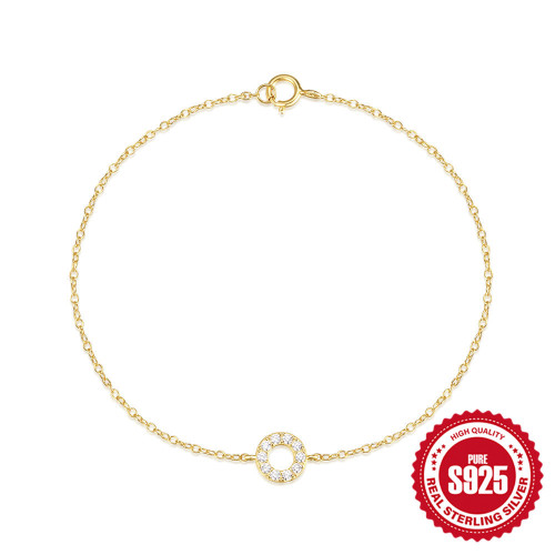 S925 Sterling Silver Korean Style Simple Diamond-Studded Circle Bracelet Jewelry for Women Xiaohongshu Hot-Selling Geometric Fresh Hand Jewelry
