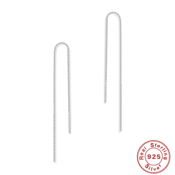 S925 Sterling Silver Tassel Inlaid Diamond Mini Pentagram Ear Thread Earrings Korean and Japanese Style Elegant Office Wear Earrings for Women