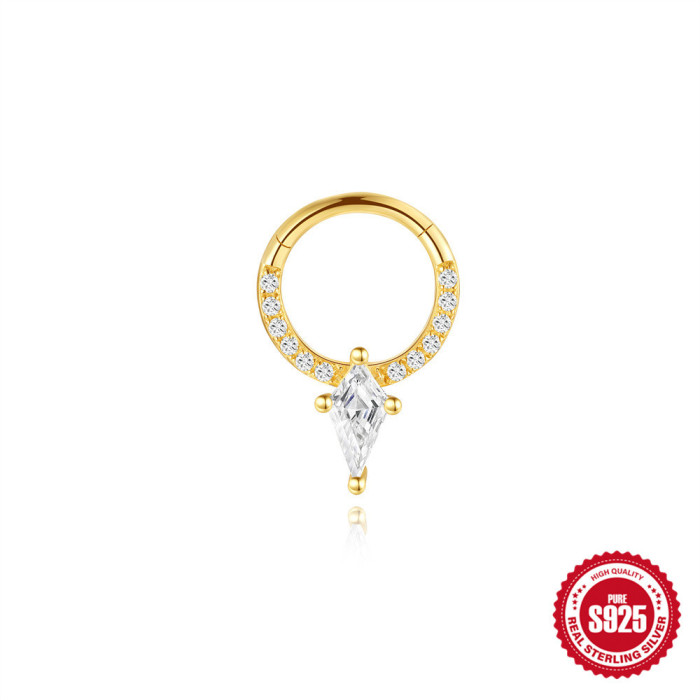 New S925 Sterling Silver Classic Horse Eye Zircon Ear Piercing Ear Bone Stud European and American Cross-Border Hot Selling Versatile Ear Jewelry