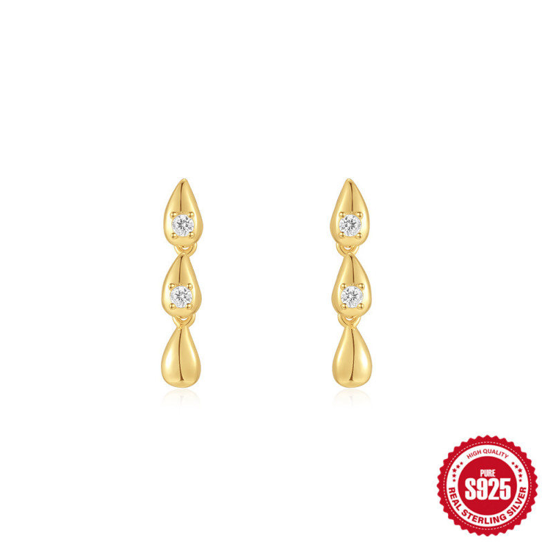 S925 Sterling Silver Water Drop Tassel Inlaid Zircon Earrings European and American French Style Elegant Personality Niche Earrings for Women