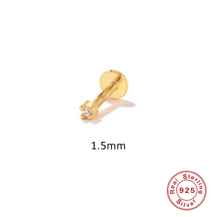 S925 Sterling Silver INS Simple Four-Prong Diamond Piercing Stud Earrings European and American Hot-Selling Flat Head Threaded Piercing Cartilage Earrings