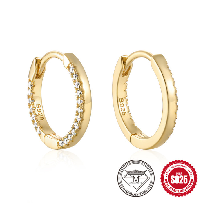 S925 Sterling Silver Earrings Ear Clips Fashion Simple Ins Style Single Row Inlaid Diamond Hoop Moissanite Sterling S...