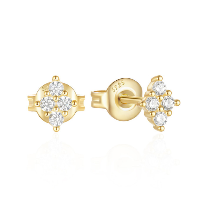 S925 Sterling Silver Classic Marquise Stone-Studded Niche Design Stud Earrings Fashion Simple Square Zircon Earrings
