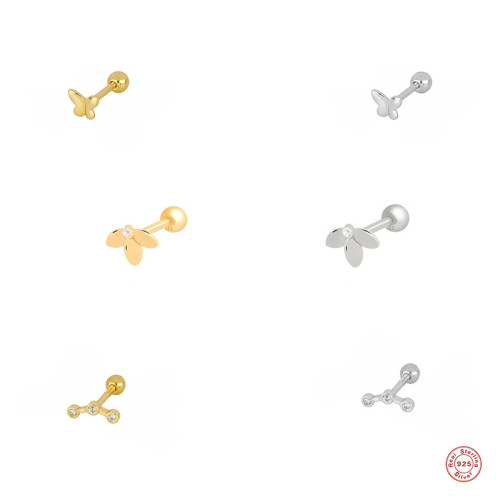 S925 Sterling Silver Mini Diamond-Studded Threaded Piercing Ear Bone Studs Piercing Earrings European and American Best-Selling Personality INS Style Earrings