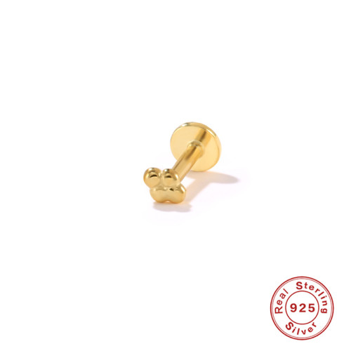 S925 Sterling Silver Flat Head Threaded Piercing Cartilage Earrings European and American Fashion Ins Simple Diamond Round Ball Piercing Ear Jewelry