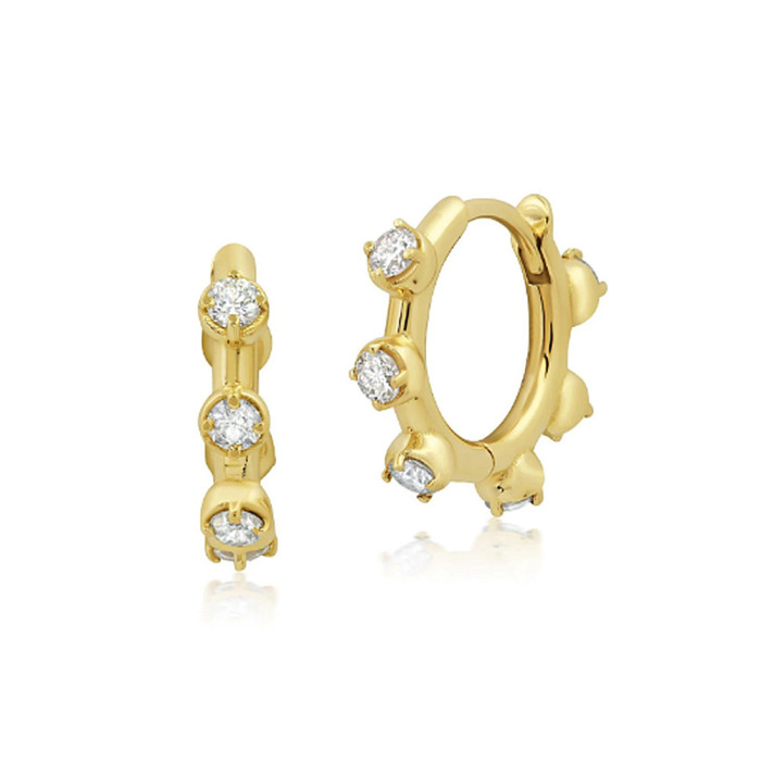 S925 Sterling Silver Classic Four-Prong Inlaid Diamond Hoop Earrings for Women, European and American Style, Trendy INS Minimalist Earrings