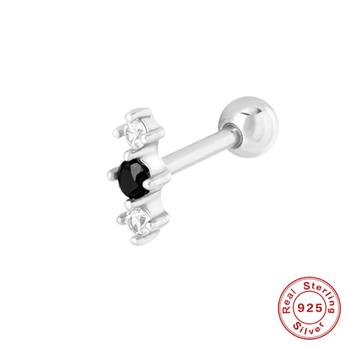 S925 Sterling Silver Threaded Body Piercing Ear Bone Stud European and American Hot Selling Diamond-Encrusted Geometric Piercing Cartilage Stud Earrings for Women