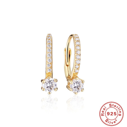 S925 Sterling Silver Circle Inlaid Diamond Hoop Earrings U-Shaped Elegant Earrings Studs European and American Style Exaggerated INS Style Earrings