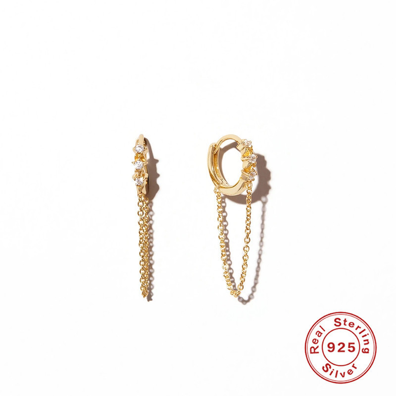 S925 Sterling Silver Five-Pointed Star Inlaid Diamond Hoop Earrings Chain Tassel Ear Clips Earrings European and American Bestsellers INS Ear Jewelry