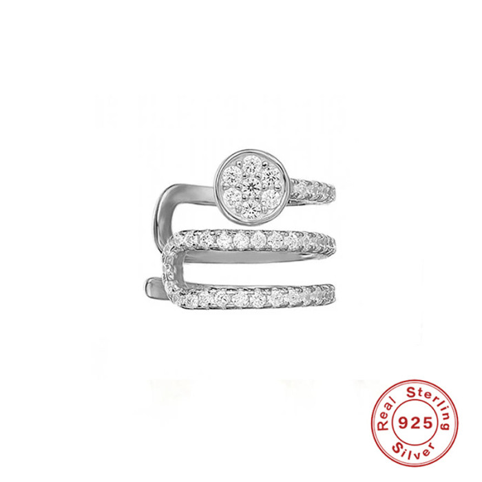 S925 Sterling Silver Single Three-Layer Diamond-Studded Non-Pierced Ear Clip European and American Fashion Punk Style Non-Pierced Earrings Multi-Layer Ear Jewelry