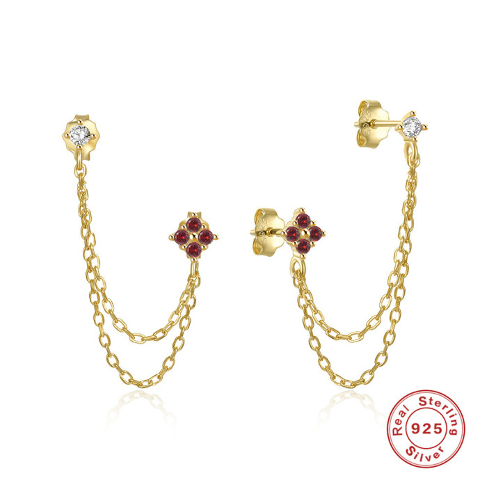 S925 Sterling Silver INS Style Chain Tassel Diamond-Studded Ear Thread Earrings Stud Earrings Fashion Hot-Selling Personality Trendy Earrings for Women