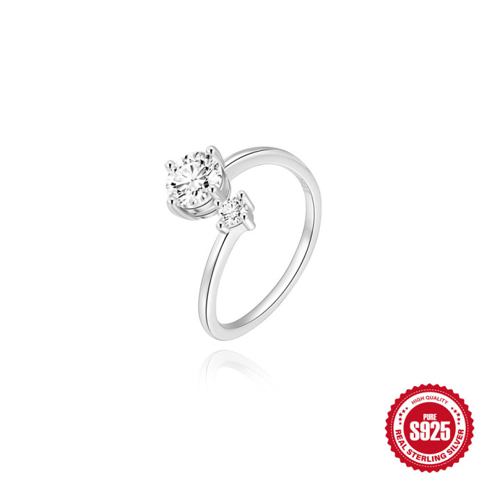 New S925 Sterling Silver INS Style Geometric Stone Ring Korean Version Niche High-end Luxury Fashion Wedding Ring