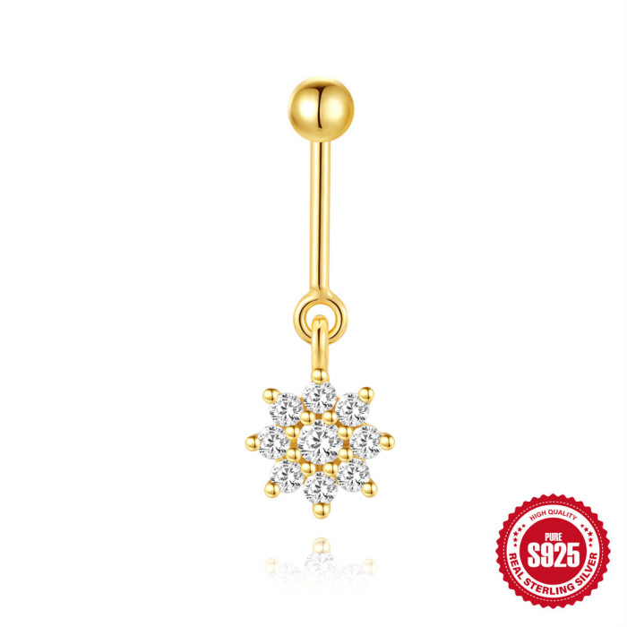 S925 Sterling Silver Heart Moon Inlaid Diamond Flower Vertical Round Bead Piercing Threaded Ear Bone Stud Cross-Border Hot-Selling Ear Jewelry