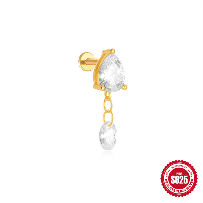 S925 Sterling Silver Exquisite Australian Opal Diamond-Studded Flat Spiral Piercing Ear Bone Stud European and American Hot-Selling Geometric Ear Jewelry