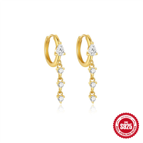 New S925 Sterling Silver Diamond-Studded Earrings Water Drop Zircon French Style Earrings for Women Cross-Border Hot-Selling Fashion Light Luxury Ear Jewelry