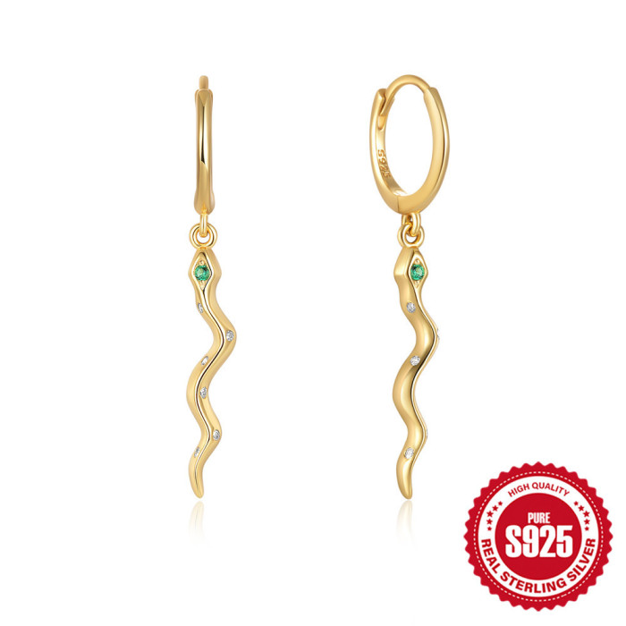 S925 Sterling Silver Fun Individual Diamond Snake-shaped Earrings Ear Cuffs Earrings European and American Hot-selling Creative Ins Cold Style Earrings