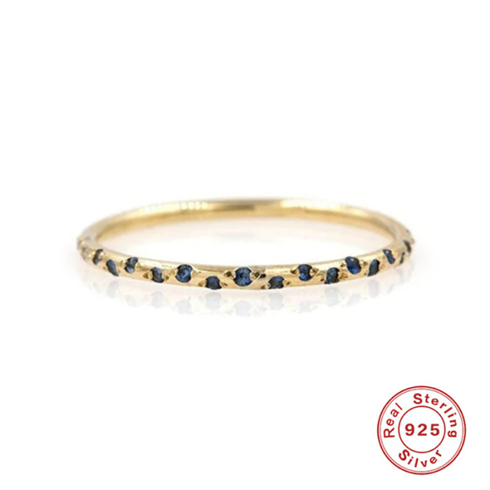 S925 Sterling Silver Geometric Double Layer Stone-Inlaid Couple Rings Hot Selling French Style Colorful Index Finge...