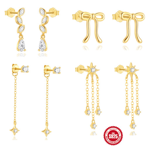 S925 Sterling Silver Exquisite High-End Super Sparkling Water Drop Inlaid Diamond Butterfly Tassel Earrings European and American Hot-Selling Elegant Stud Earrings