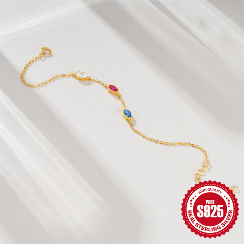 925 Sterling Silver Colorful Creative Rhombus Bezel Diamond Versatile Bracelet European American French Style INS Personality Trendy Jewelry