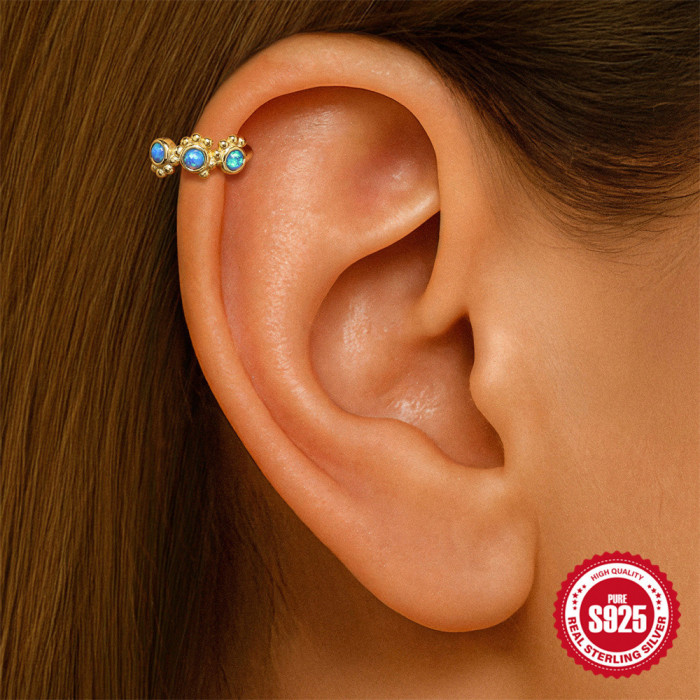 S925 Sterling Silver Light Luxury Opal Simple Nose Piercing Nose Ring Jewelry European and American Hot Selling High-end Ear Cuff Ear Accessories