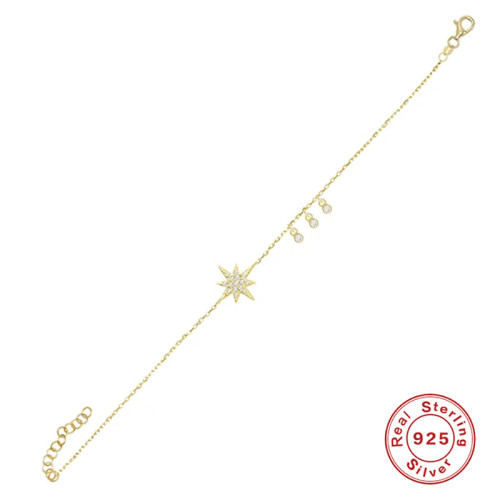 S925 Sterling Silver Octagonal Star Diamond Round Inlaid Bracelet Hand Jewelry Internet Celebrity TikTok Same Style K Gold Plated Elegant Jewelry