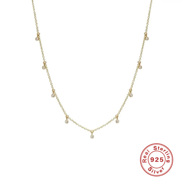 S925 Sterling Silver INS Mini Small Round Diamond Layered Collarbone Chain European and American Cross-Border Hot Selling Low-Key Luxury Necklace for Women