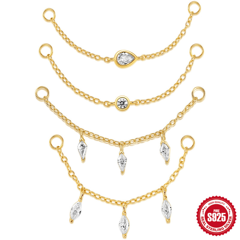 S925 Sterling Silver Versatile Sparkling Marquise Zircon Pendant Earrings for Women Long Chain Soft Cartilage Chain Piercing Ear Accessories