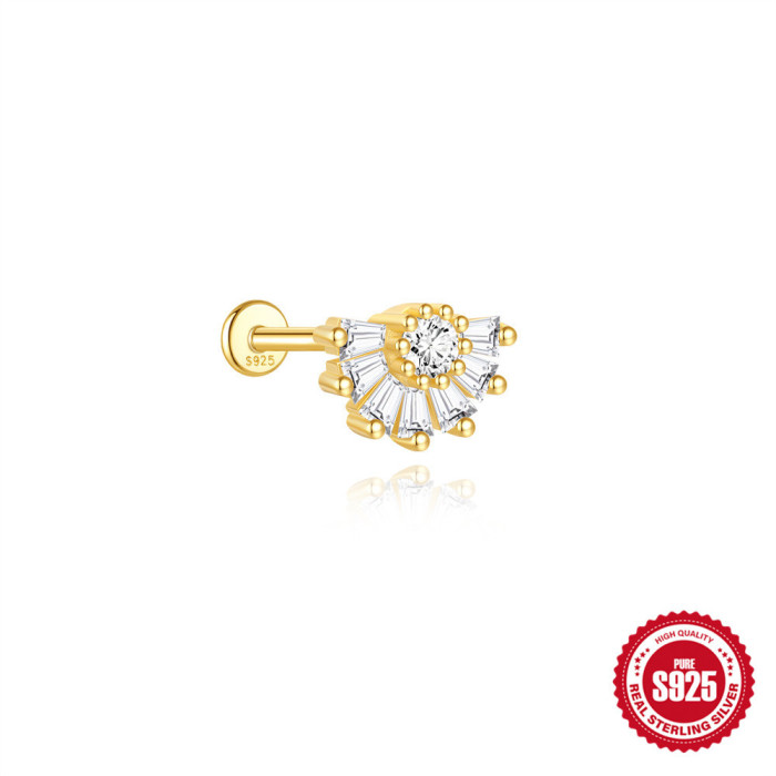 S925 Sterling Silver Ultra Shiny Diamond-Studded Exquisite Petite Flat Head Threaded Piercing Ear Bone Stud European and American Cross-Border Hot-Selling Ear Jewelry