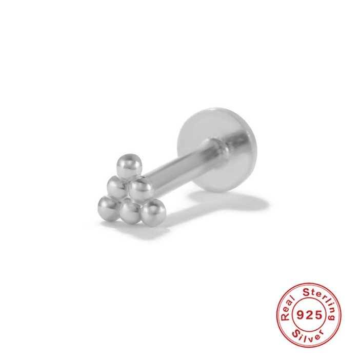 New S925 Sterling Silver Flat Head Threaded Body Piercing Stud Earrings Nose Stud European and American Hot Selling Trendy INS Piercing Jewelry