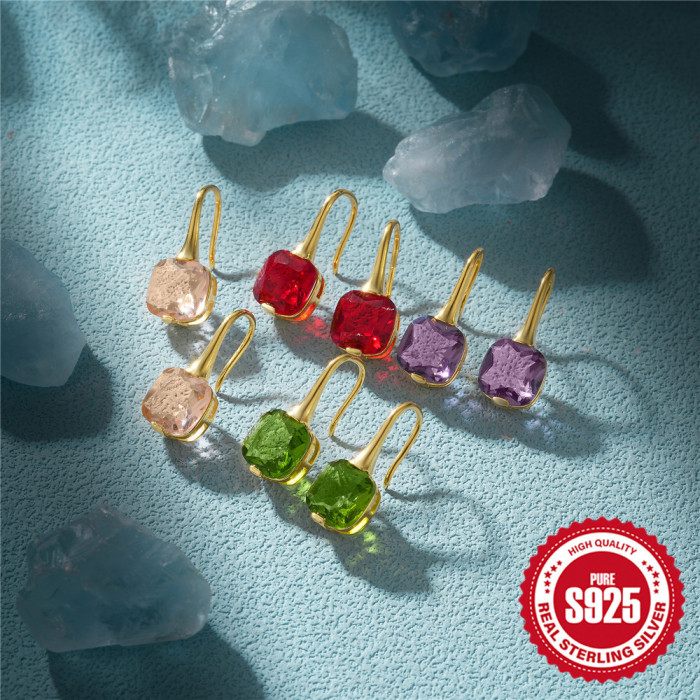 S925 Sterling Silver Fashion Luxury Temperament Colorful Stone Inlaid Diamond Ear Hook Earrings European and American Hot Selling Super Sparkling Zircon Earrings In Stock