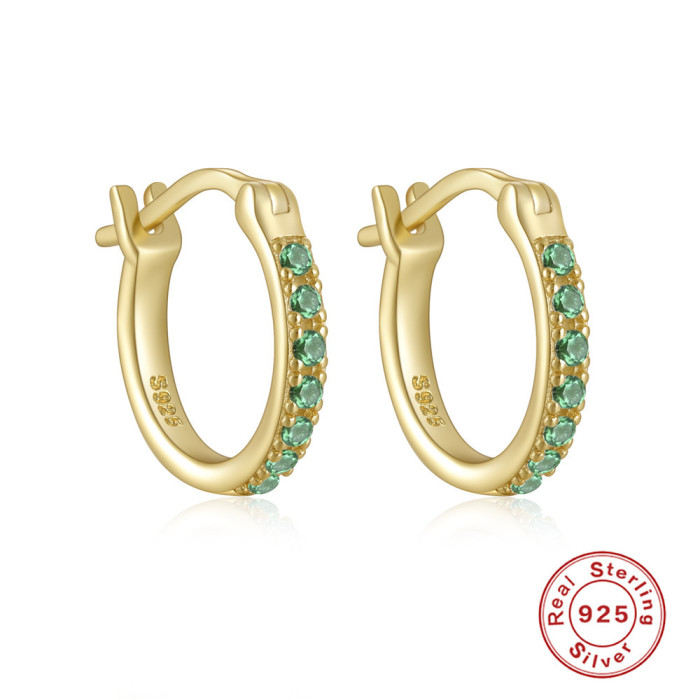 S925 Sterling Silver Single Row Diamond-Studded Hoop Earrings Amazon Hot-Selling Elegant INS Niche High-End Earrings
