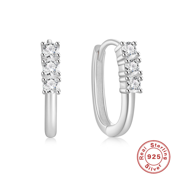 S925 Sterling Silver Oval U-Shaped Zirconia Stud Earrings Jewelry European and American Hot Selling INS Minimalist Style Hoop Earrings
