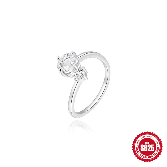 New S925 Sterling Silver INS Style Geometric Stone Ring Korean Version Niche High-end Luxury Fashion Wedding Ring
