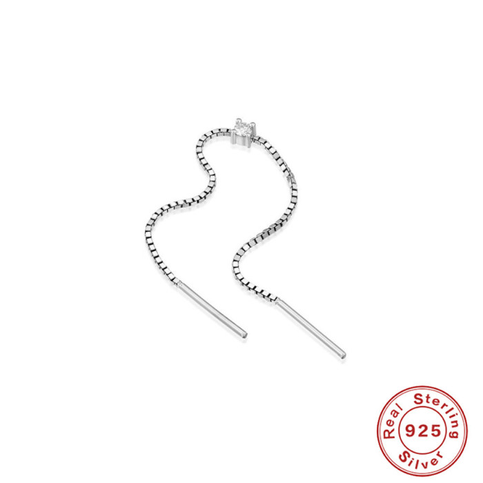 S925 Sterling Silver Four-Prong Inlaid Diamond Chain Tassel Earrings Studs European and American Fashion Ins Style Versatile Earrings