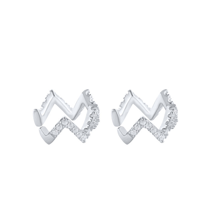 S925 Sterling Silver Wave Ear Cuff Hoop European and American Hot Selling INS Style Simple Diamond-Studded Ear Care Non-Pierced Women's Ear Clip