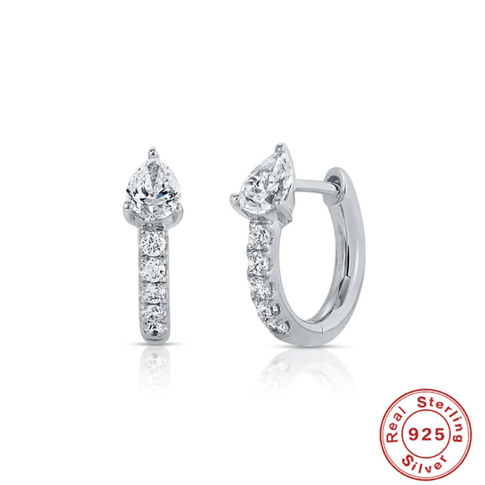 S25 Sterling Silver Classic Hoop Earrings with Perfect Design, Pear-Shaped Zircon, Ins Style, Simple and Versatile Earrings